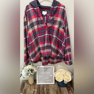 🦅 NWOT American Eagle Outfitters Flannel Pullover Hoodie 🦅
